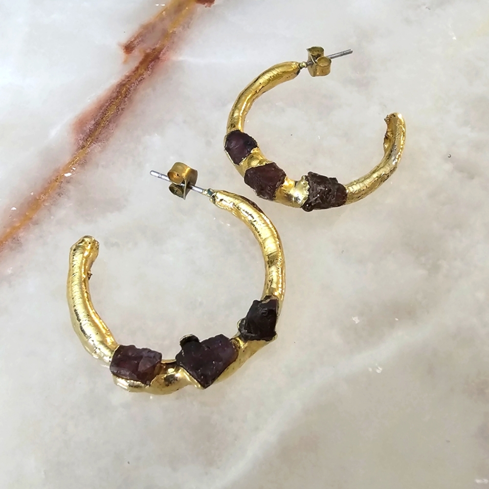Raw Ruby Hoop Earrings